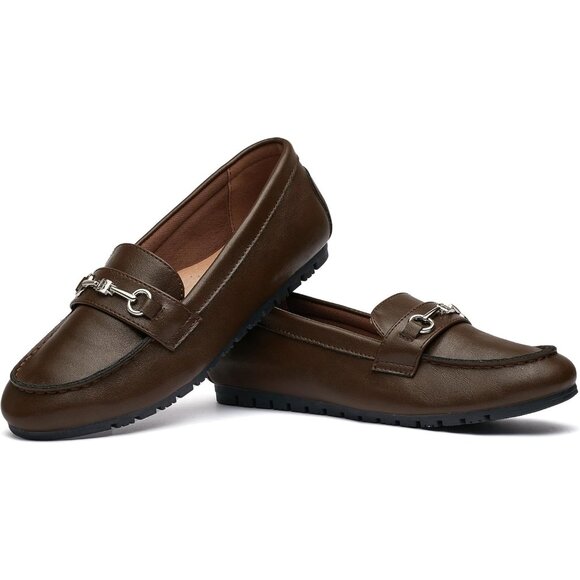 Women's Coffee.pu Faux Leather Arch Support Casual Slip on Comfort Penny Loafers - Picture 6 of 8